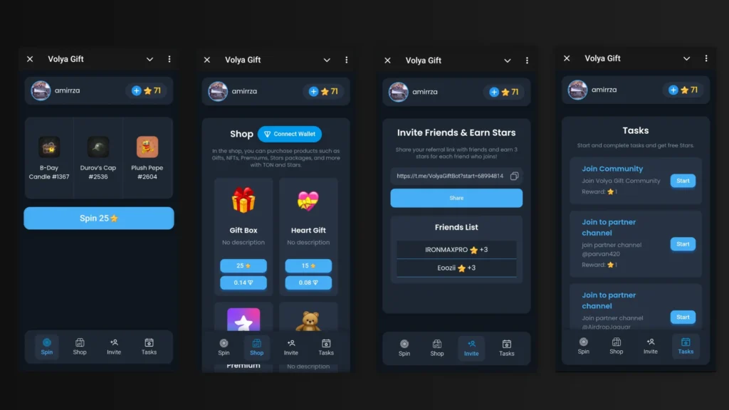 VolyaGift Telegram Mini App UI