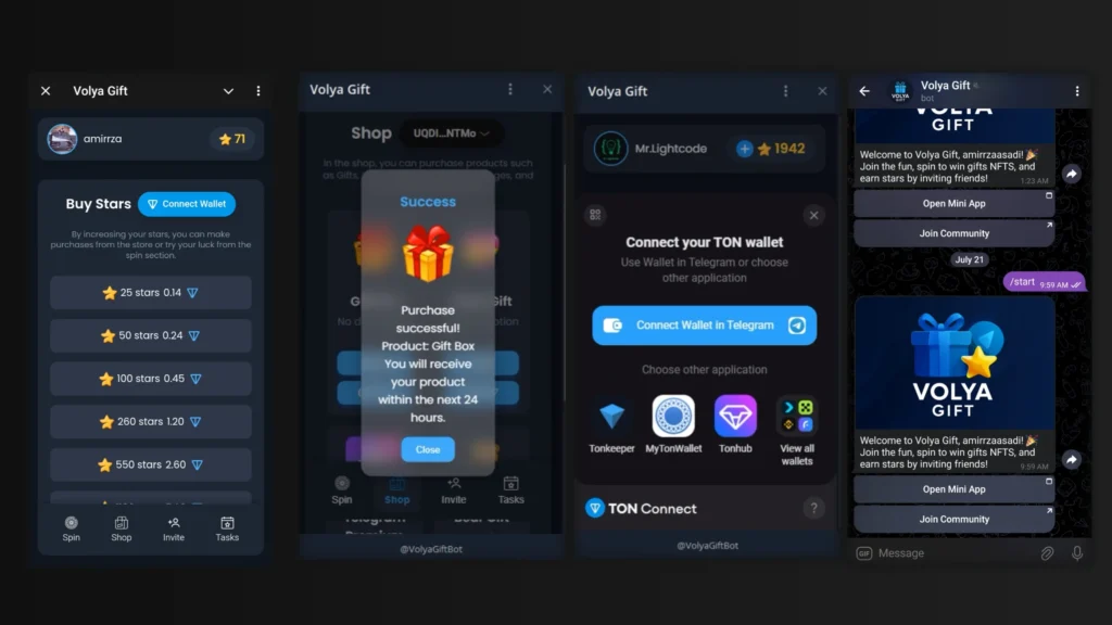 VolyaGift Telegram Mini App UI Screenshot